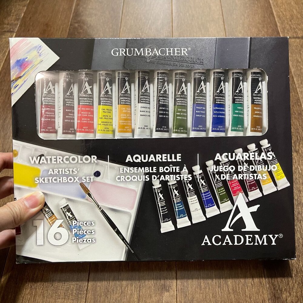 NEW Grumbacher Academy Watercolor Paint, 7.5ml/0.25 oz. Tube, 12-Color Set
